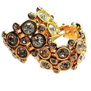 Swarovski Clip On Earrings Crystal Gold Hoop Chunky Bubble 90s Luxury Statement